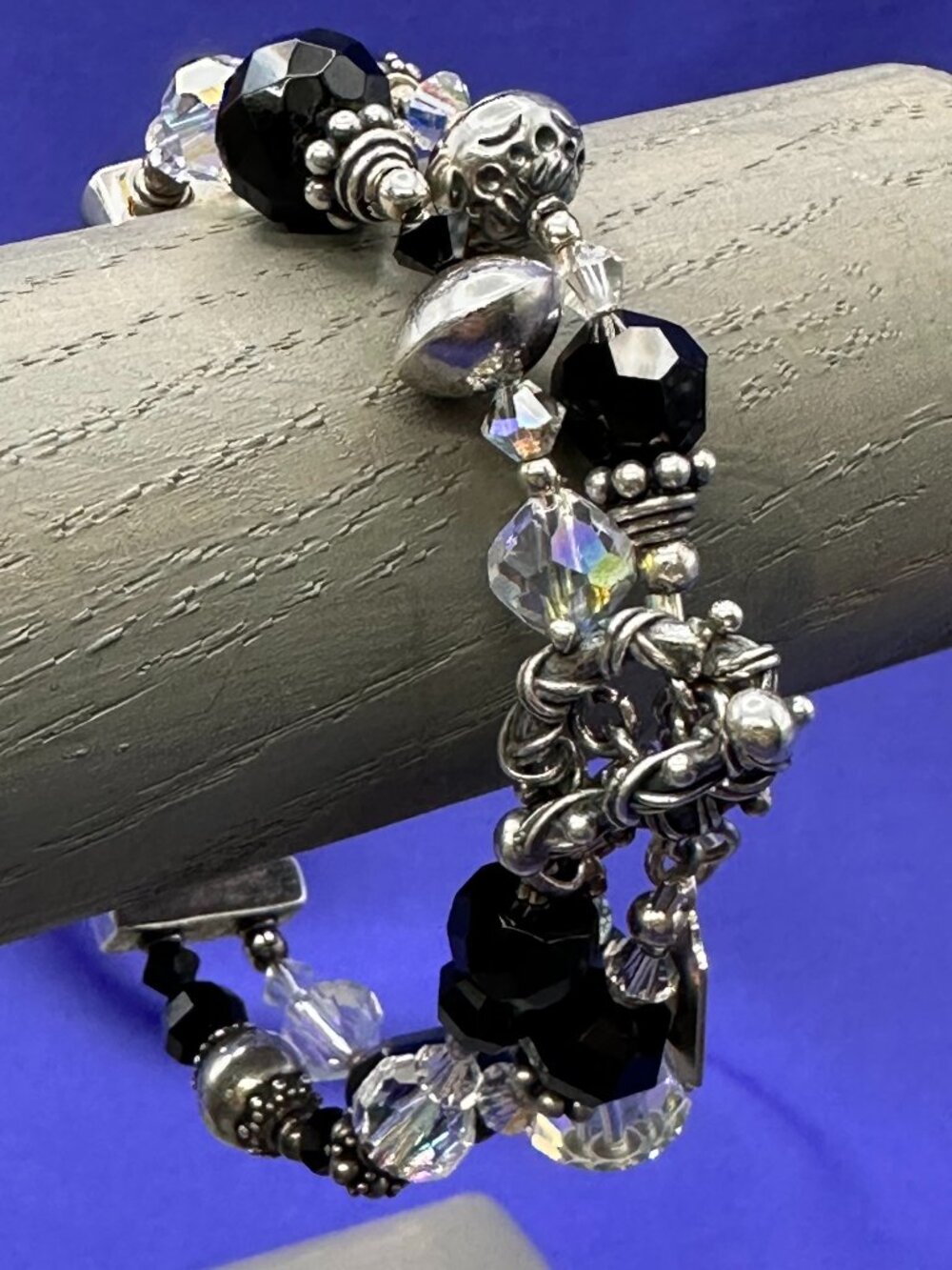 VTG Tres Jolie Sterling Silver Dual Strand Bracelet Crystal Beads